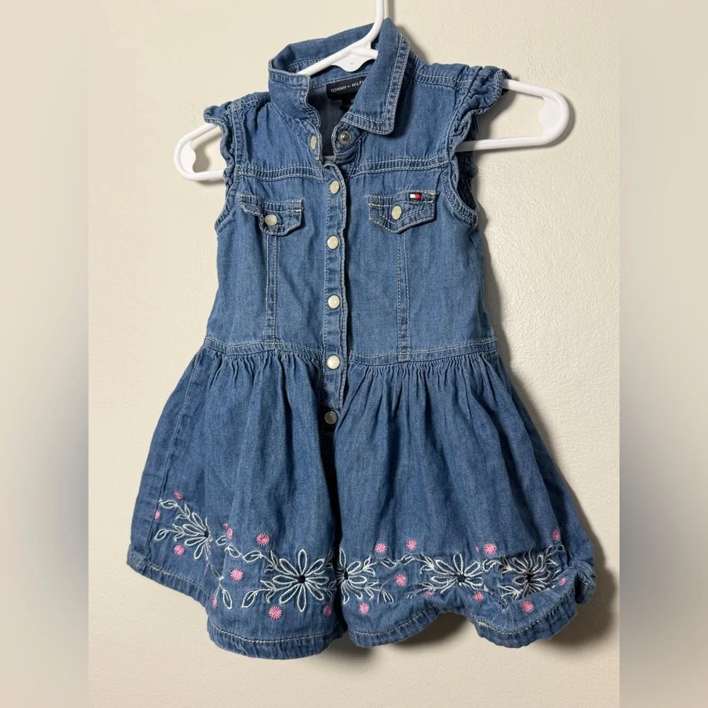 Tommy Hilfiger Baby Girls Denim Snap Dress - Size 18 months